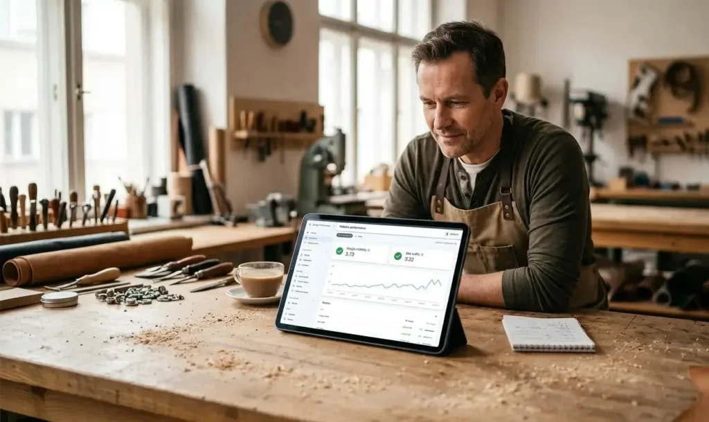 Marketing Digital : artisan consultant sa visibilité sur une tablette